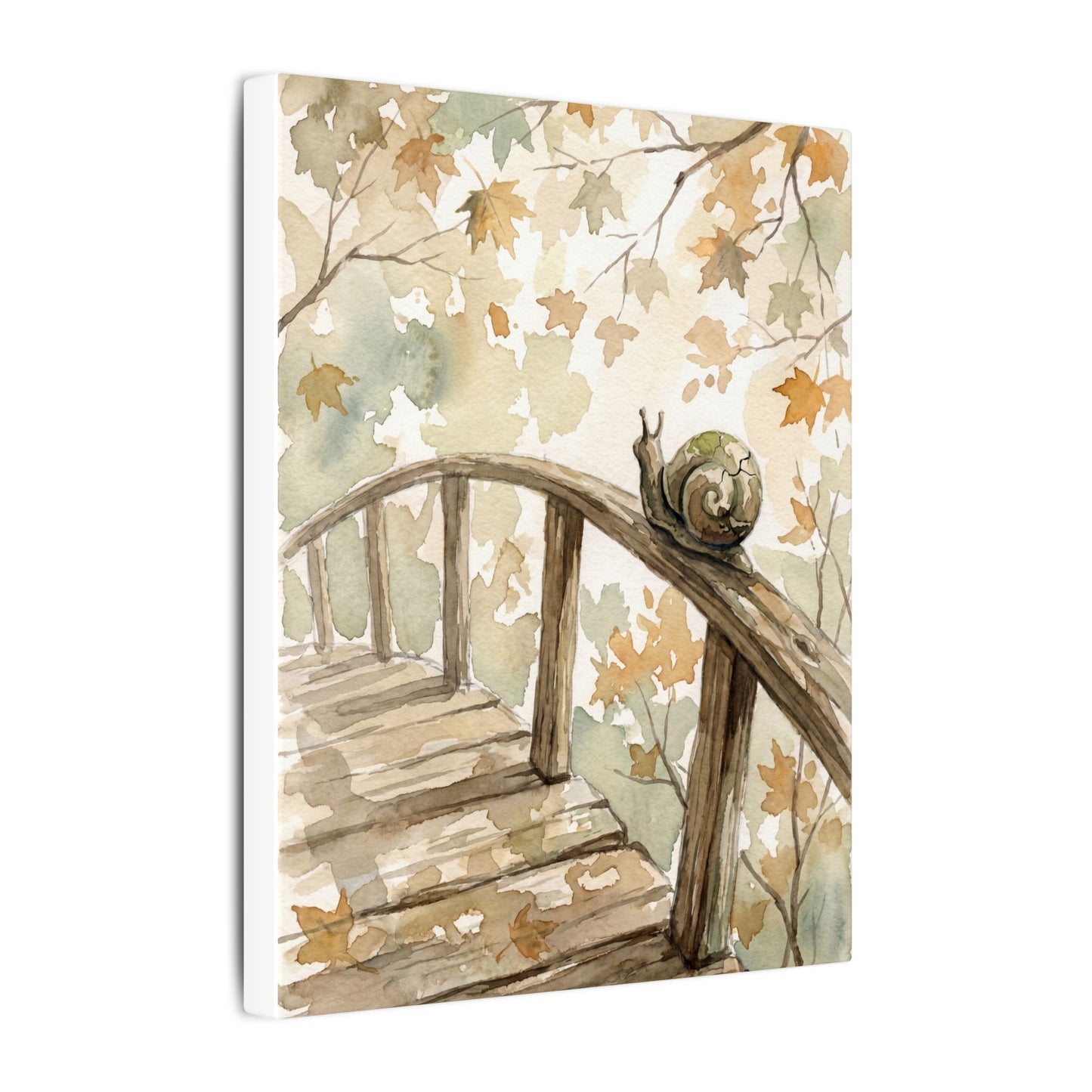 Wooden Bridge Canvas Art | Autumn Japandi Watercolor Art