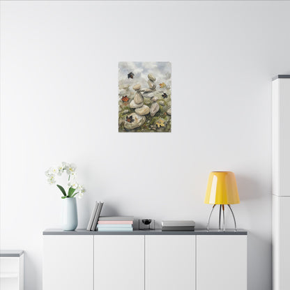 Overcast River Stones Canvas Art - Japandi Fukinsei