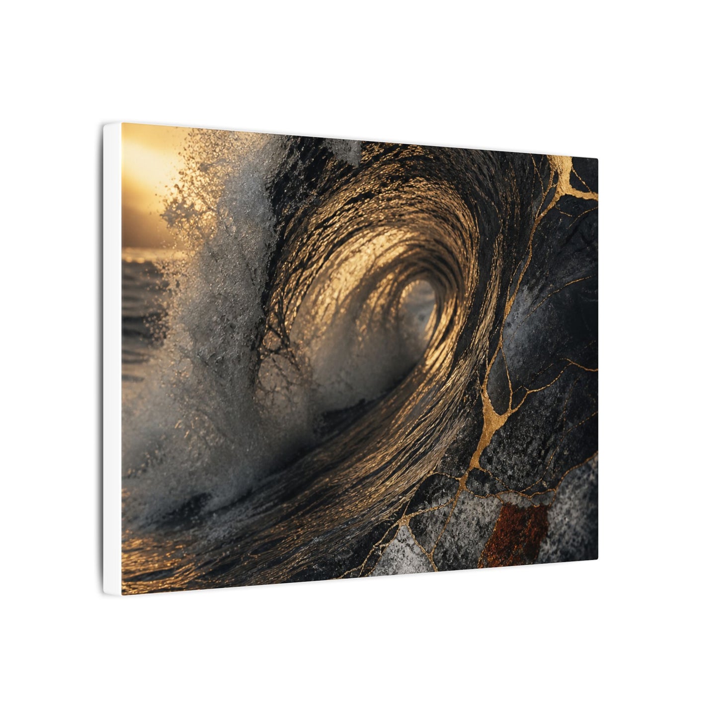 Kanso Ocean Wave Canvas Art - Kintsugi Gold Vein