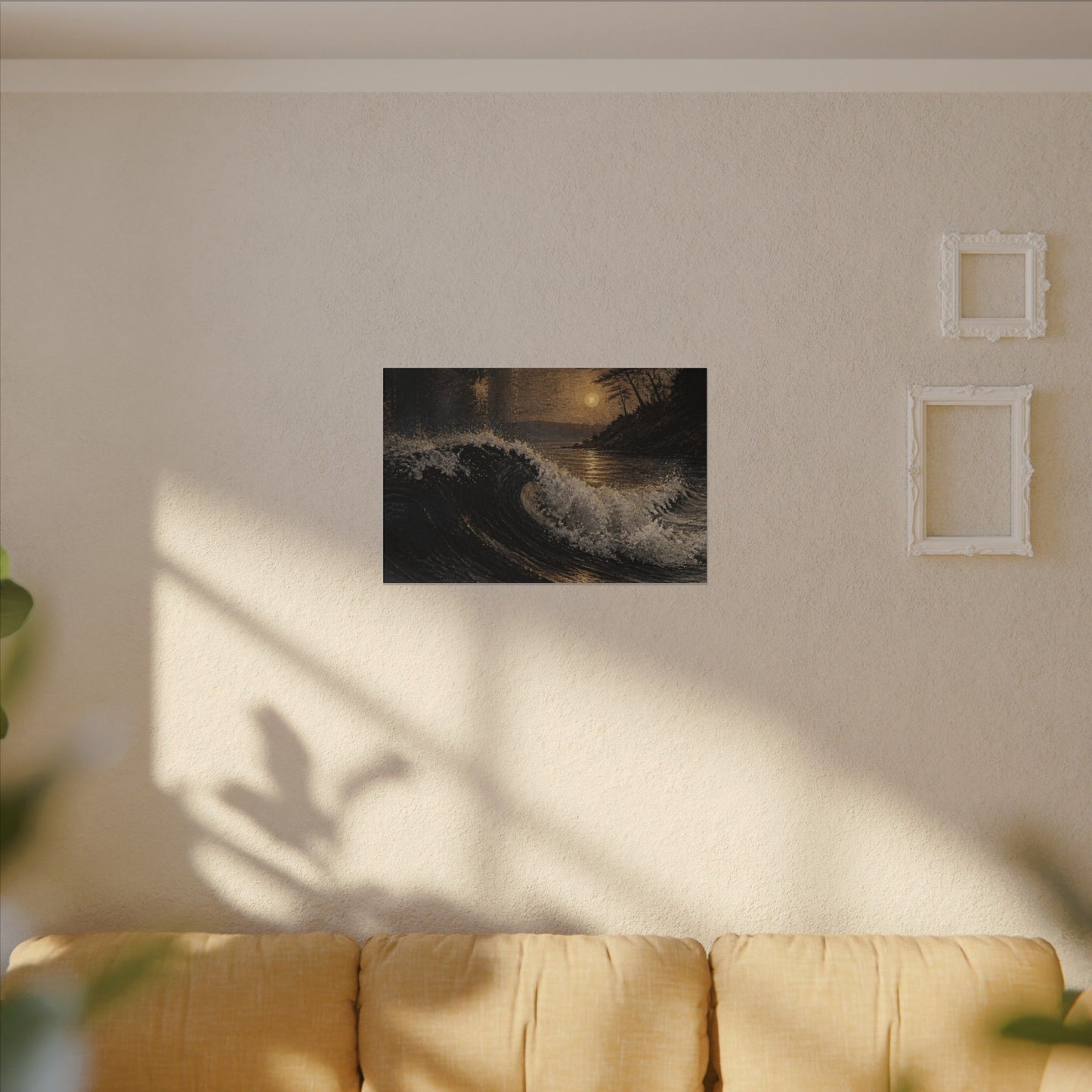 Ocean Wave Dark Texture Canvas Art | Bold Dark Japandi Art
