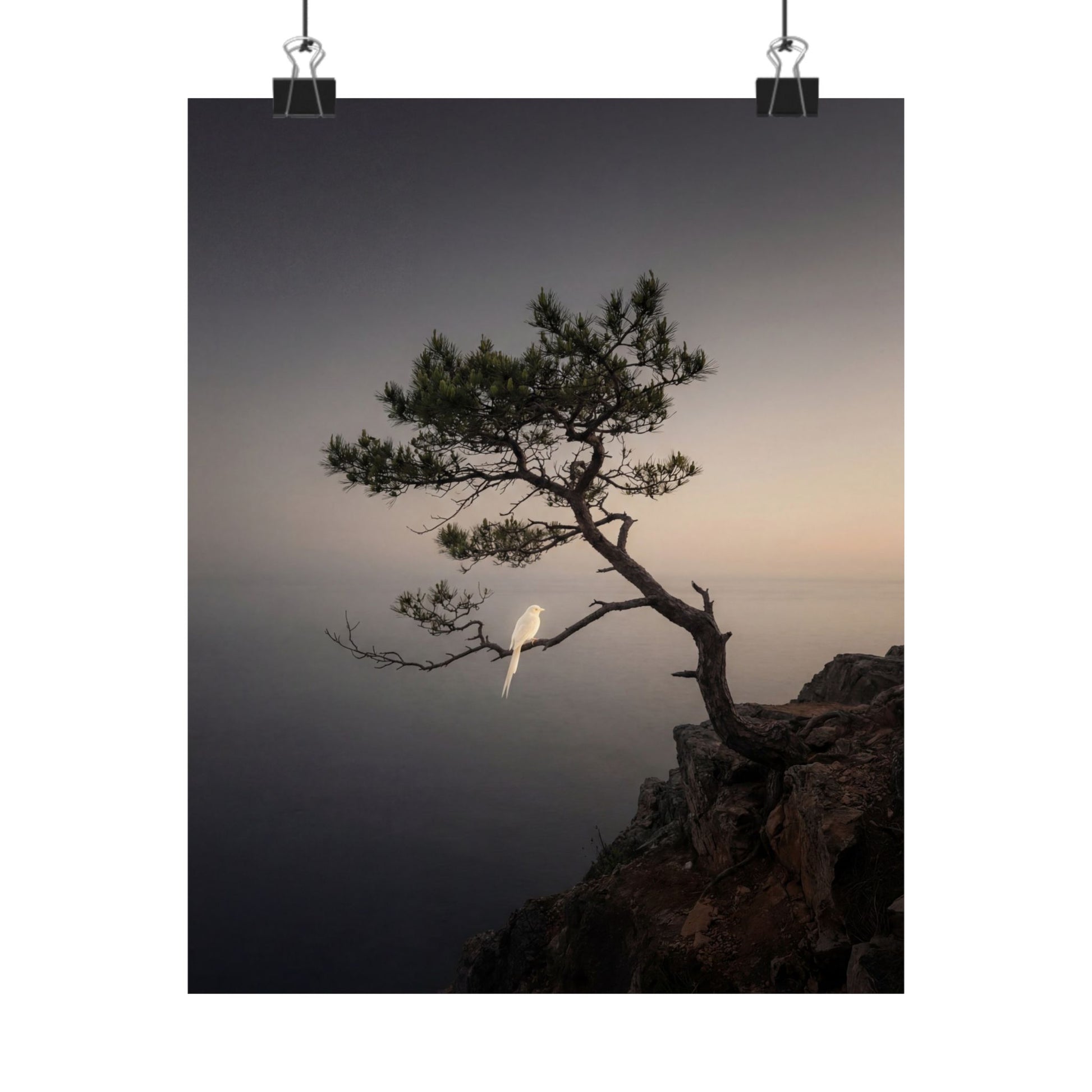 Moody Pine Tree Wall Art Print - Moody Minimal Dark Japandi Art Print