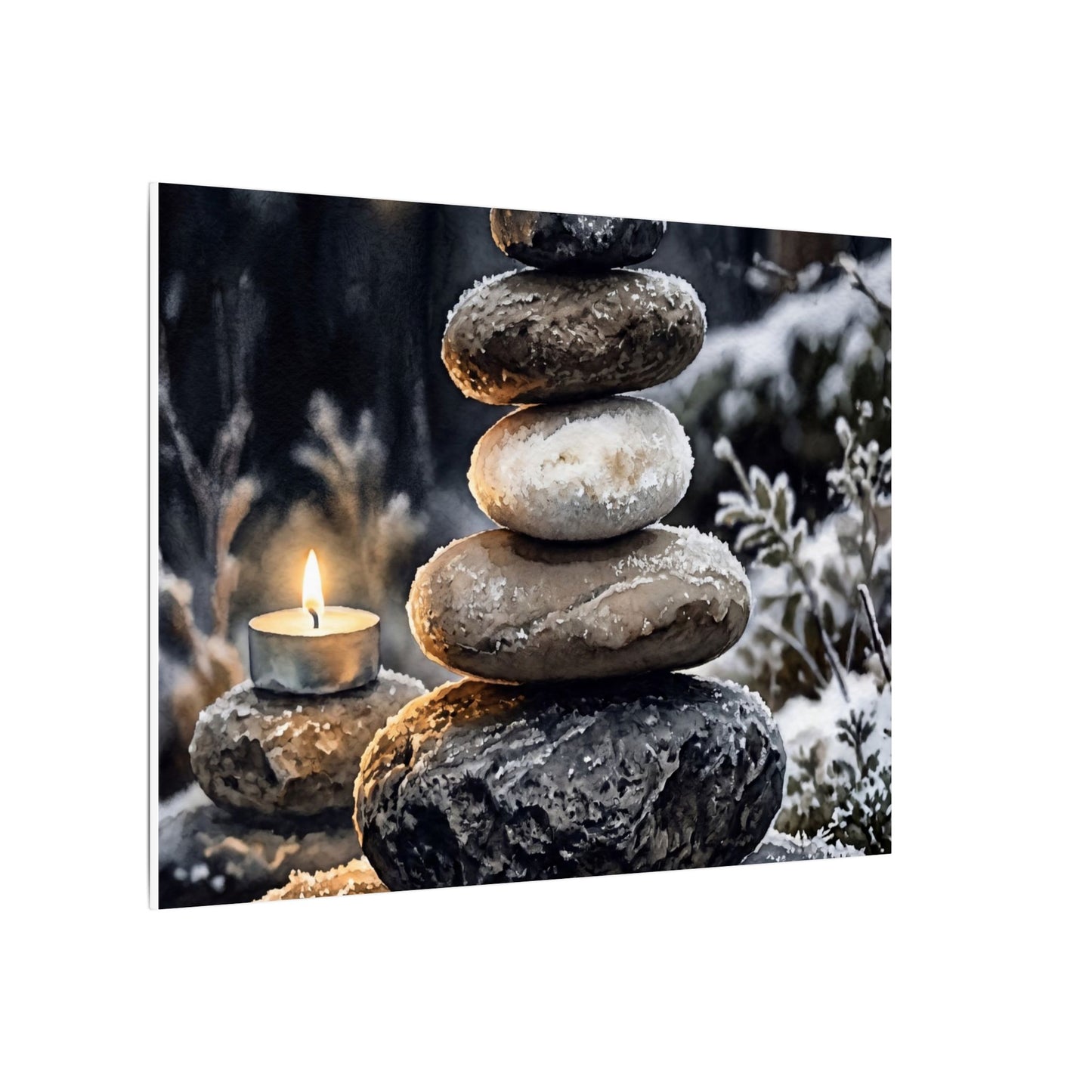 River Stones Canvas Art | Winter Japandi Watercolor Art