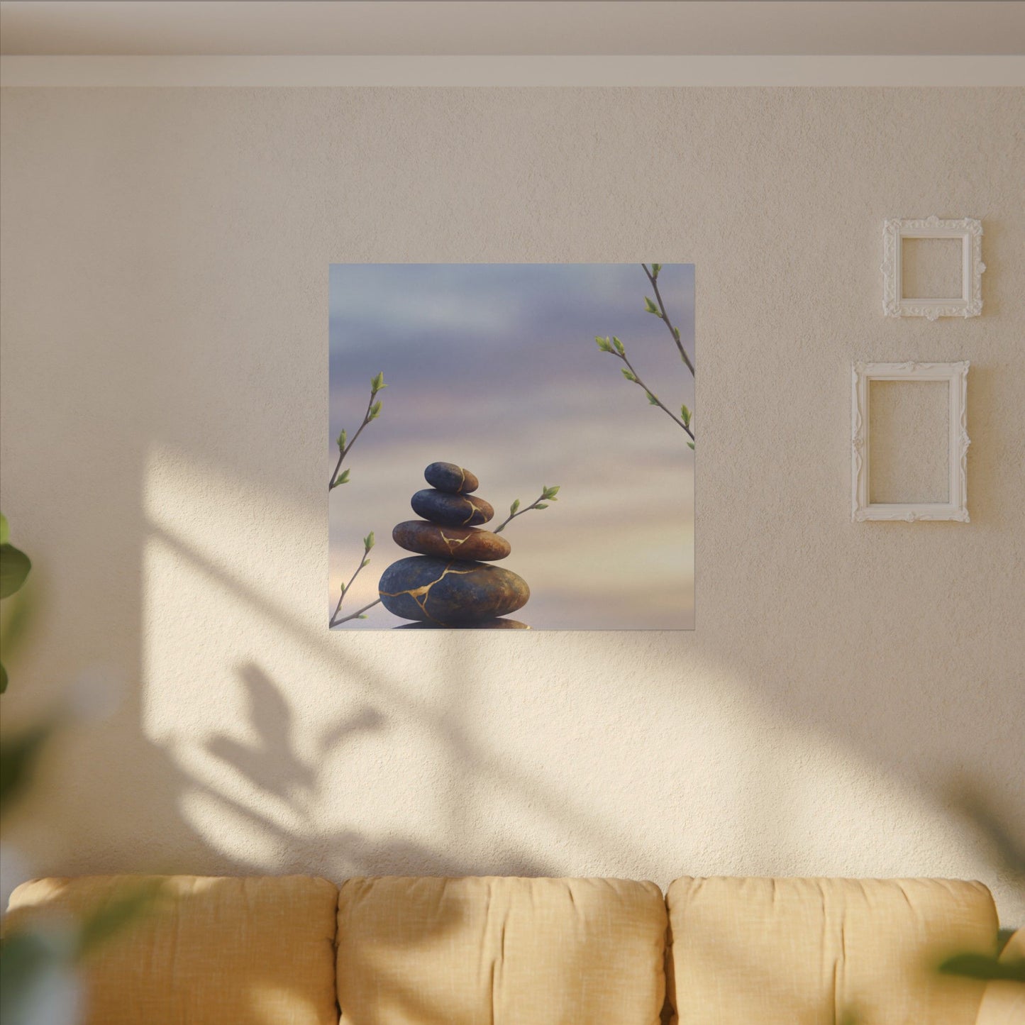 Spring River Stones Gold Vein Canvas Art | Philosophical Decor