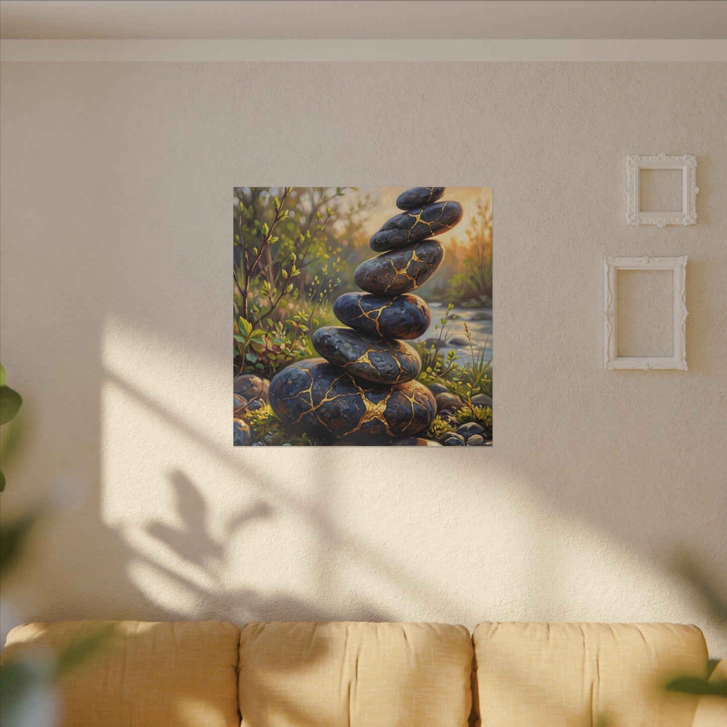 Spring River Stones Gold Repair Canvas Art | Healing Decor