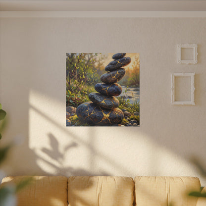 Spring River Stones Gold Repair Canvas Art | Healing Decor