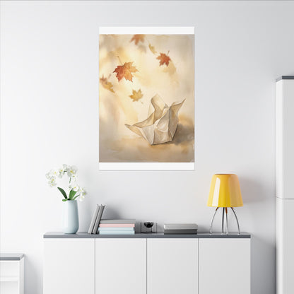 Japandi Paper Fold in Golden Hour | Watercolor Canvas Art