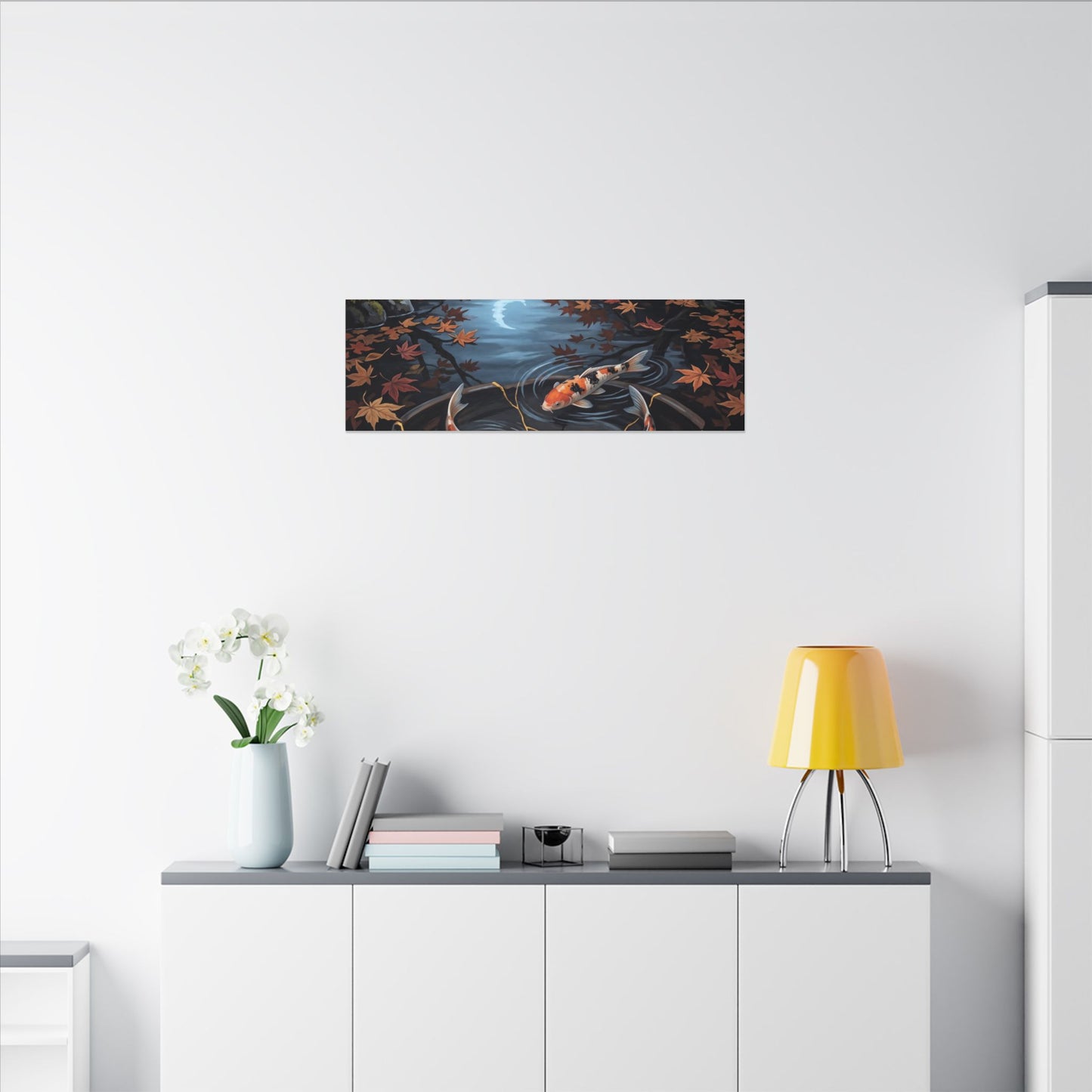 Koi Pond Canvas Art | Autumn Kintsugi Gold Repair Art
