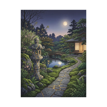 Spring Moonlit Garden Gold Vein Canvas Art | Resilient Decor