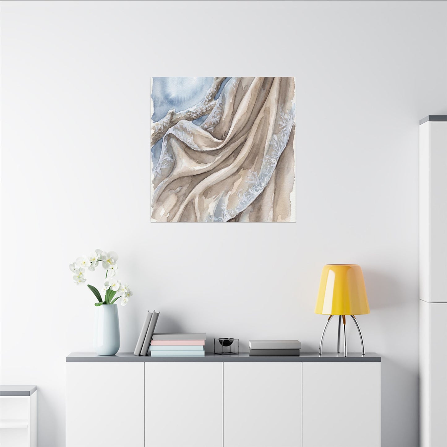 Silk Drape Winter Canvas Art | Japandi Cozy Design
