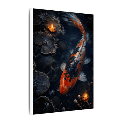 Koi Pond Canvas Art | Winter Dark Japandi Shadow Zen Art