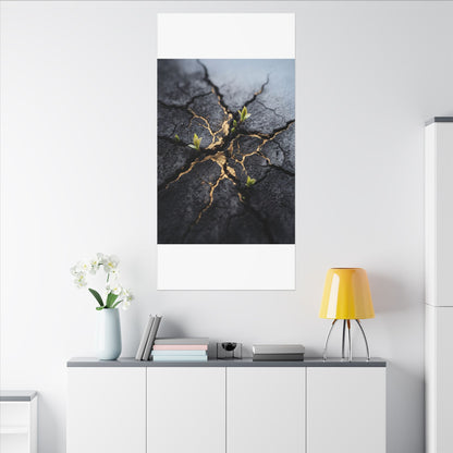 Ma Cracked Earth Canvas Art - Dark Japandi Charcoal Ink