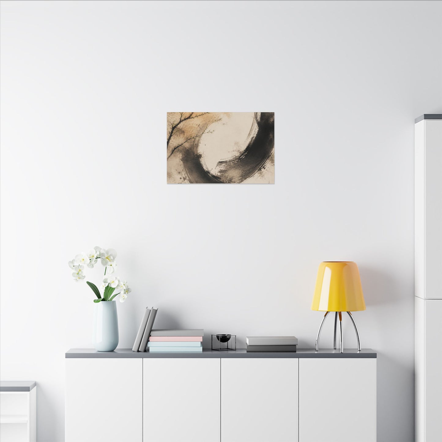 Japandi Ink Brushstroke in Golden Hour | Watercolor Canvas Art
