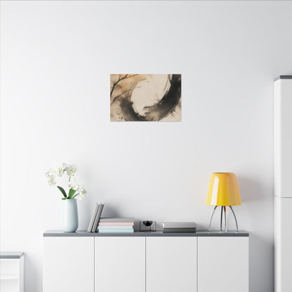 Japandi Ink Brushstroke in Golden Hour | Watercolor Canvas Art