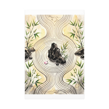 Zen Rock Garden in Golden Hour | Sumi E Canvas Art