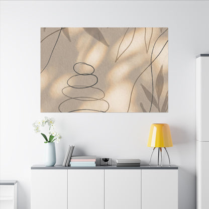 River Stones Minimal Line Canvas Art | Earthy Japandi Art