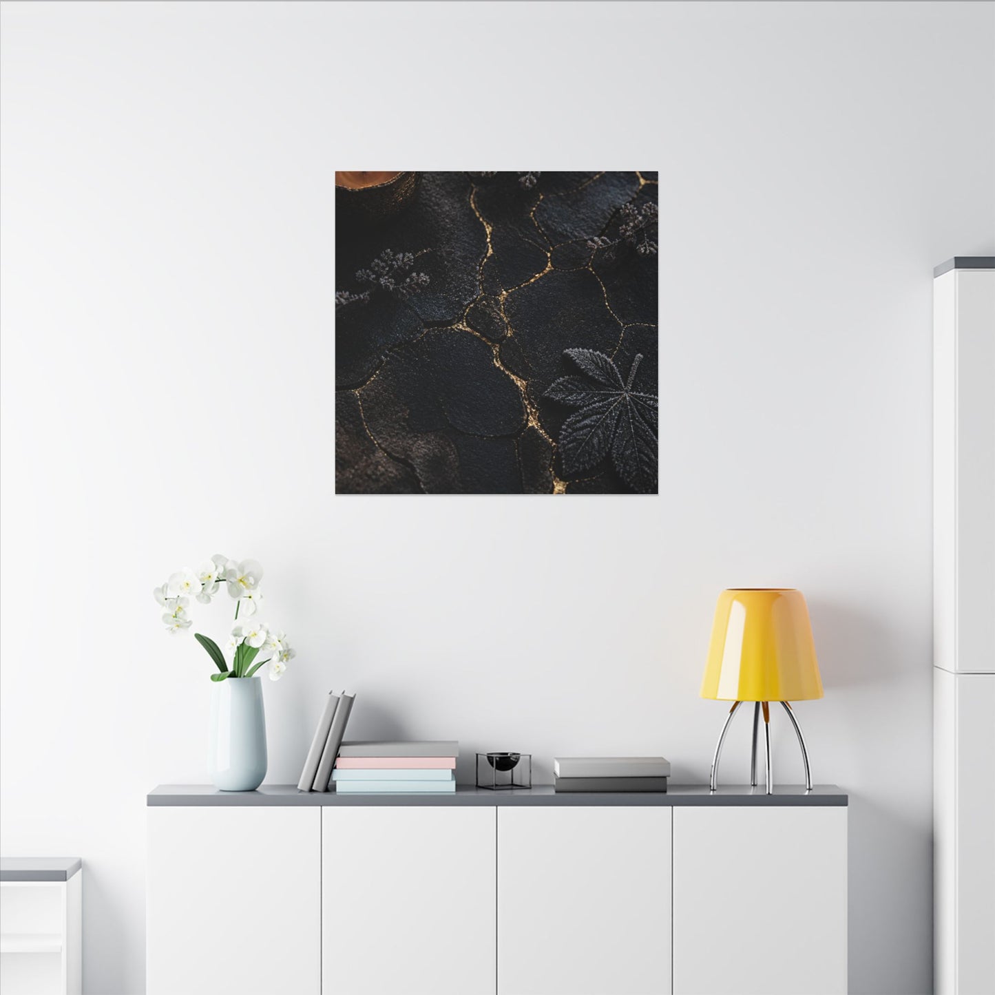Candlelight Cracked Earth Canvas Art - Dark Japandi Ma