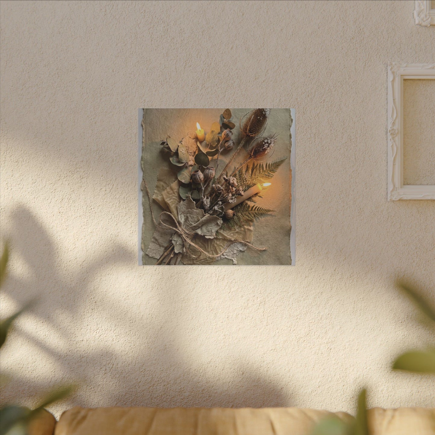 Dried Flowers Texture Canvas Art | Warm Japandi Art