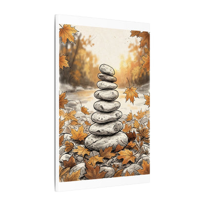 Earthy River Stones Canvas Art - Minimal Line Japandi