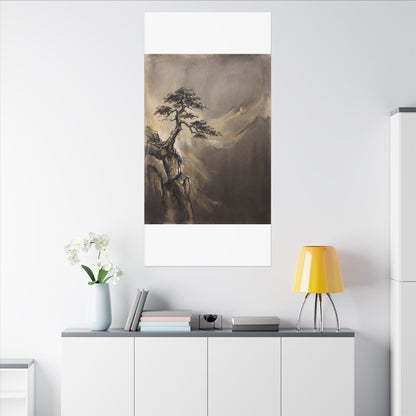 Pine Tree Charcoal Ink Canvas Art | Luxurious Dark Japandi Art