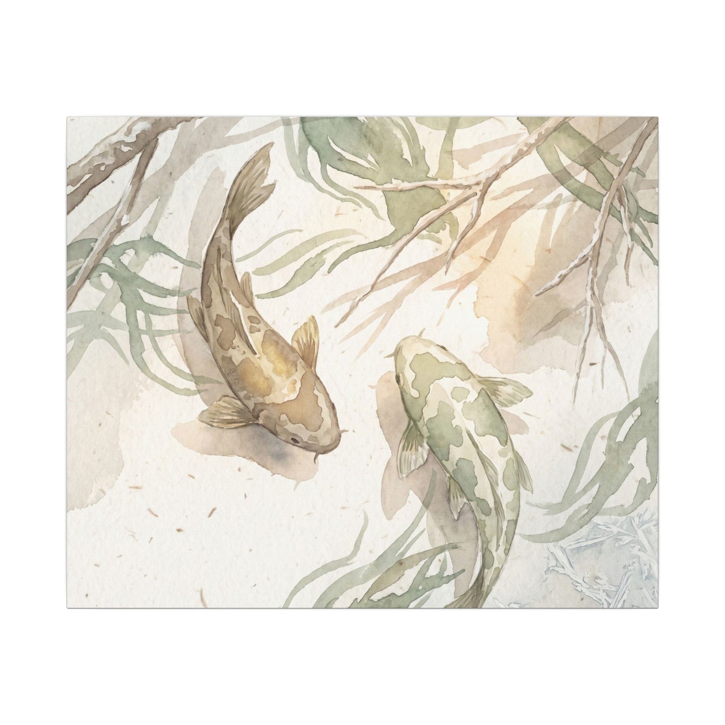 Koi Pond Canvas Art | Winter Japandi Watercolor Art