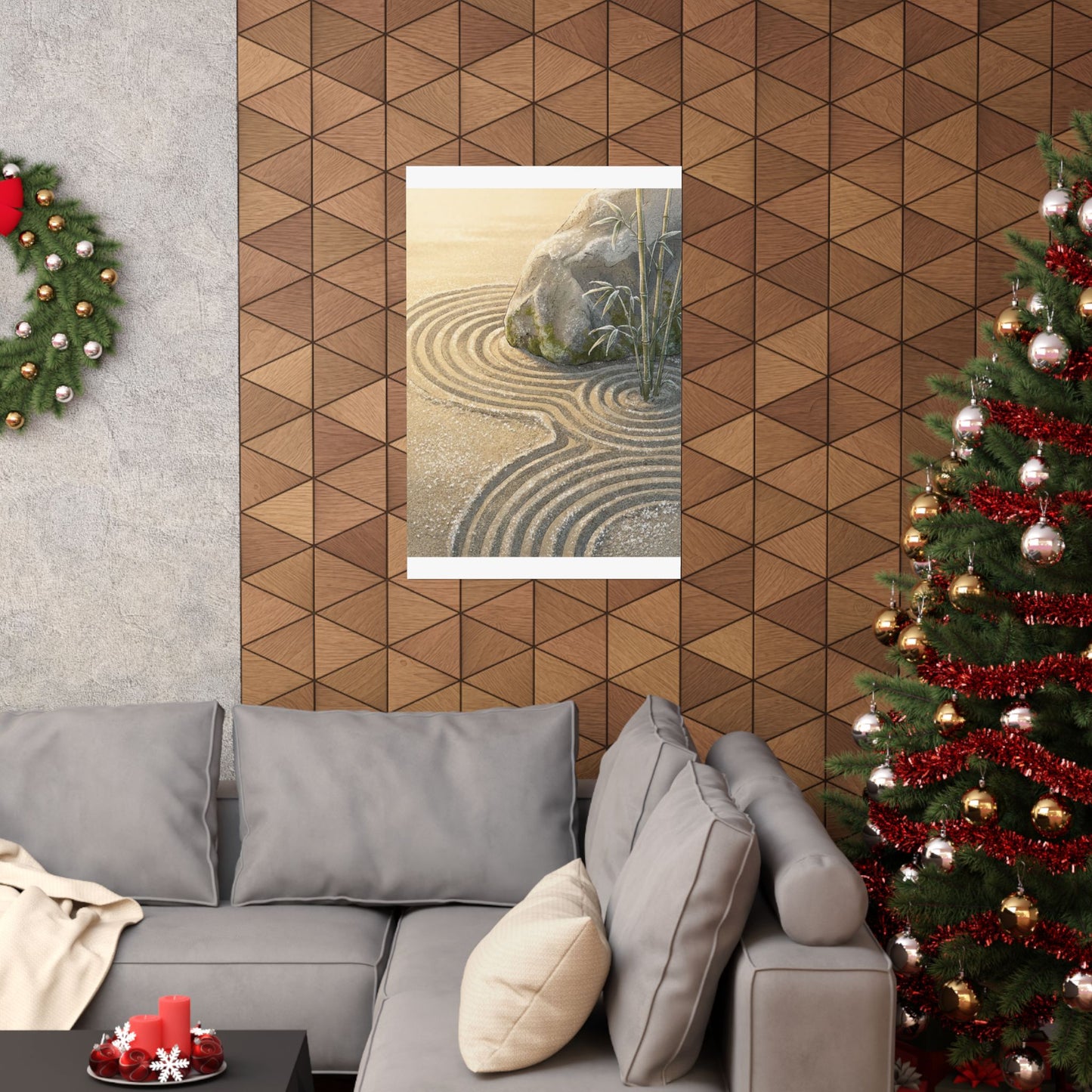 Rock Garden Ukiyo E Inspired Wall Art Print | Peaceful Zen Art