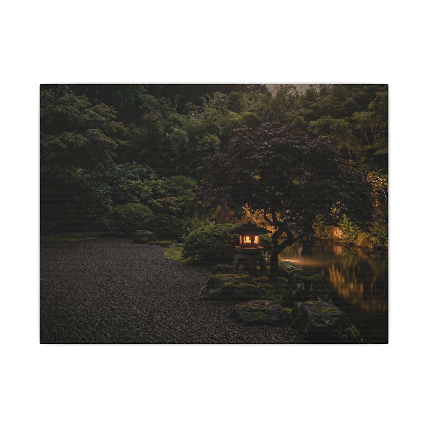 Dark Japandi Moonlit Garden in Golden Hour | Moody Minimal Canvas Art Art Print