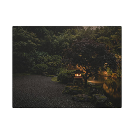 Dark Japandi Moonlit Garden in Golden Hour | Moody Minimal Canvas Art Art Print