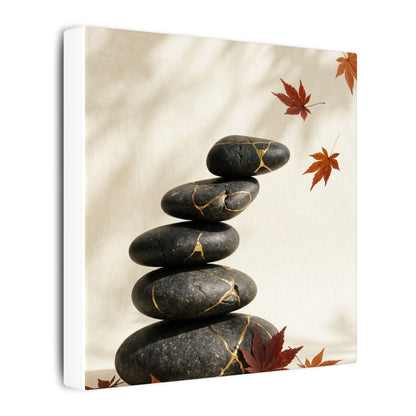 Kintsugi River Stones in Dappled | Crackle Gold Canvas Art