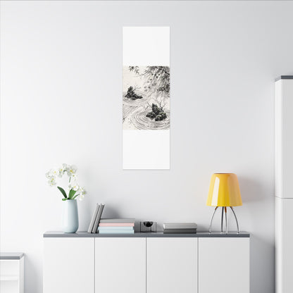 Rock Garden Canvas Art | Winter Zen Sumi E Art