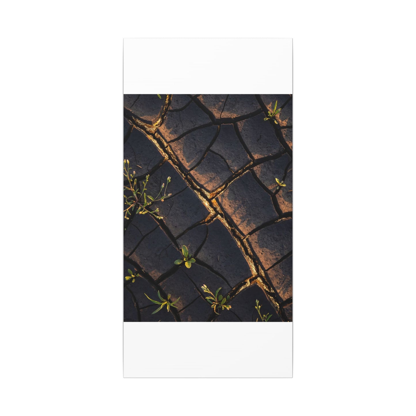 Kintsugi Cracked Earth in Golden Hour | Gold Vein Canvas Art