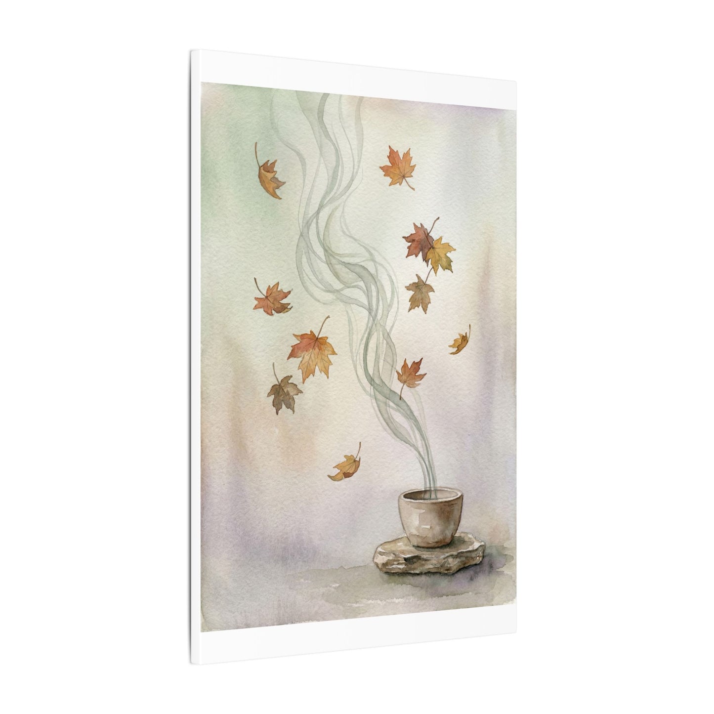 Incense Smoke Canvas Art | Autumn Japandi Watercolor Art