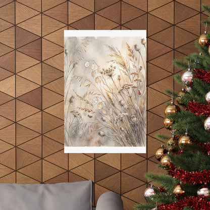 Dried Flowers Watercolor Wall Art Print | Neutral Japandi Art