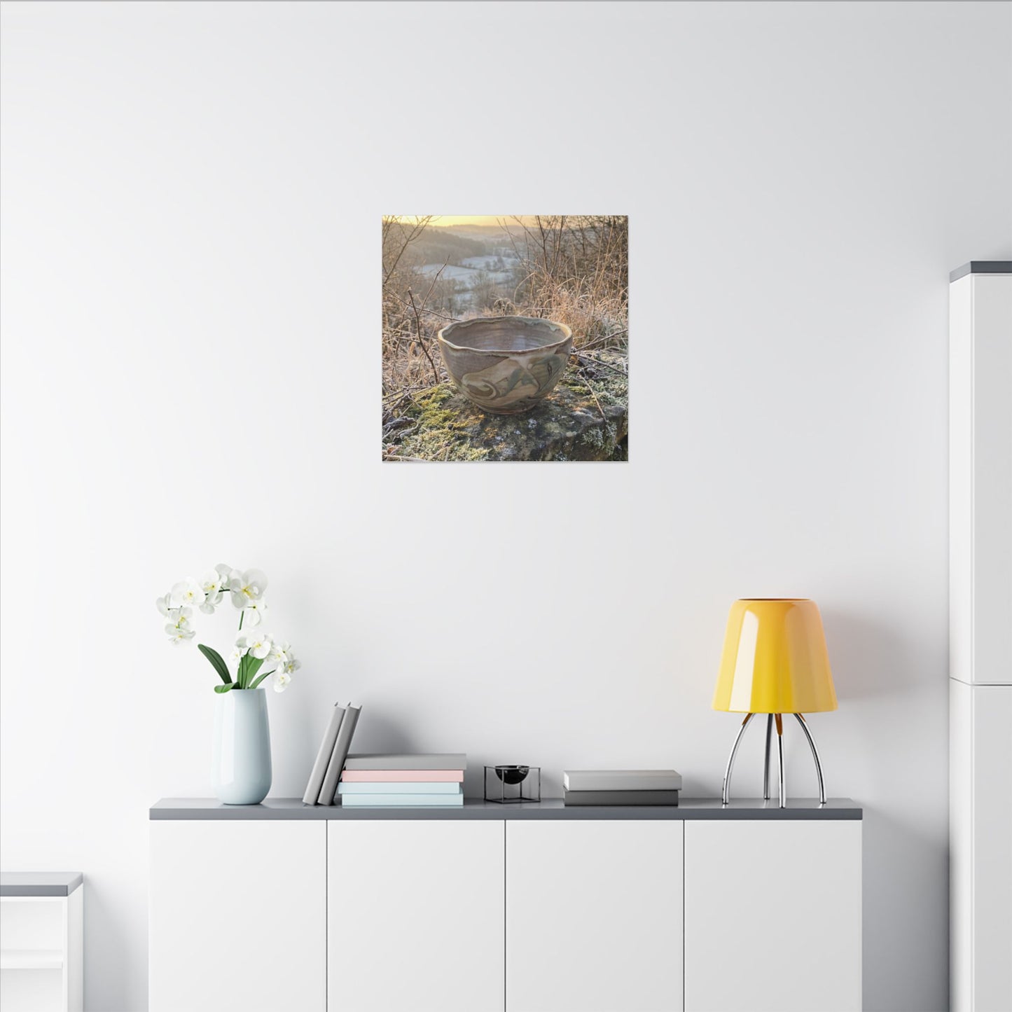 Golden Hour Ceramic Bowl Canvas Art - Japandi Shibui