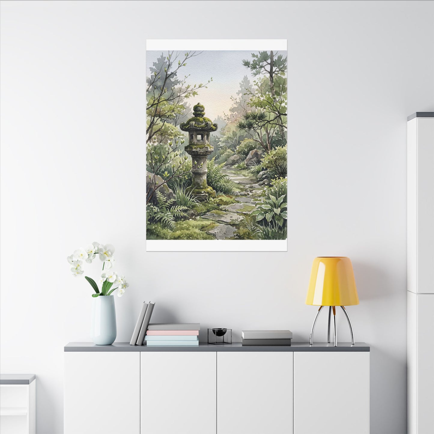 Neutral Stone Lantern Canvas Art - Watercolor Japandi