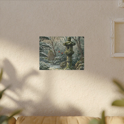 Stone Lantern Winter Canvas Art | Japandi Warm Design