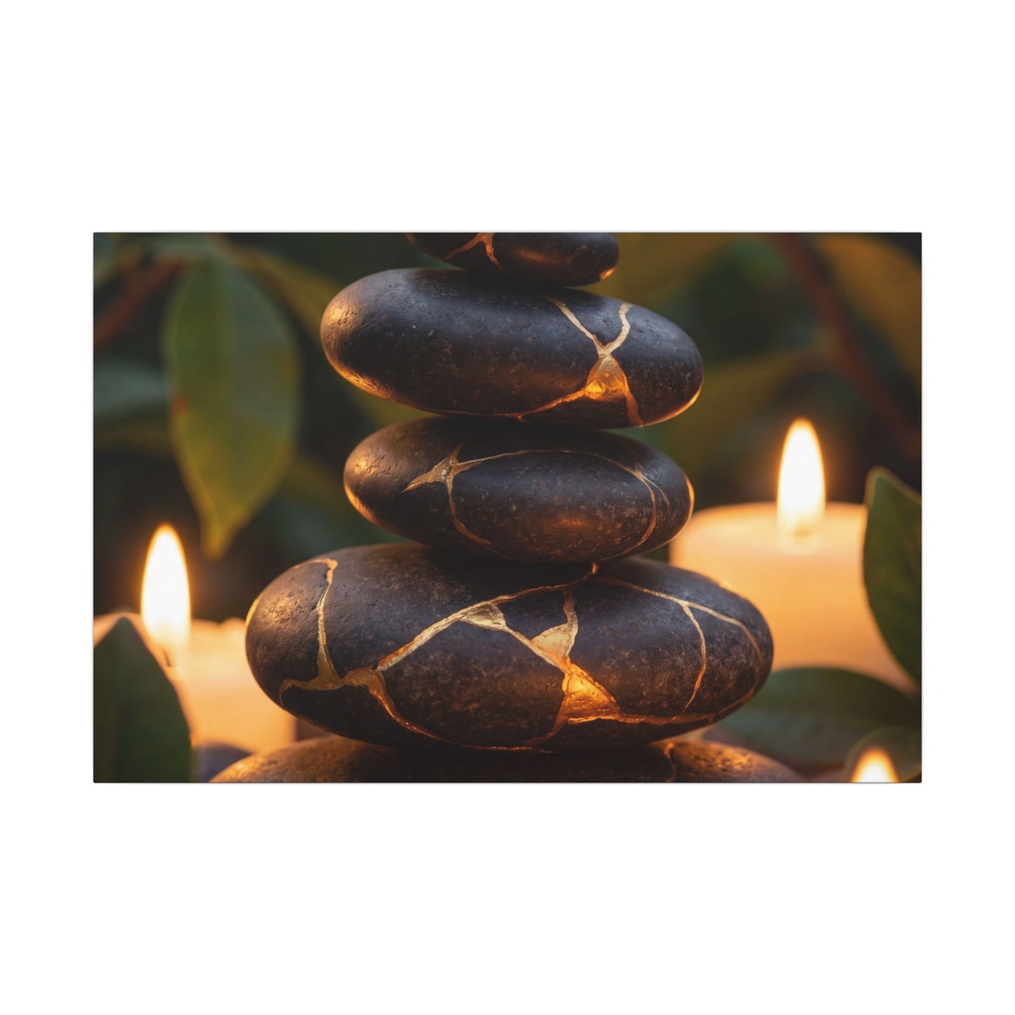 Summer River Stones Gold Vein Canvas Art | Philosophical Decor Art Print