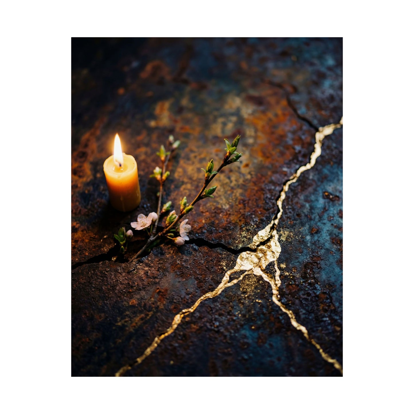 Beautiful Rust Patina Wall Art Print - Gold Repair Kintsugi