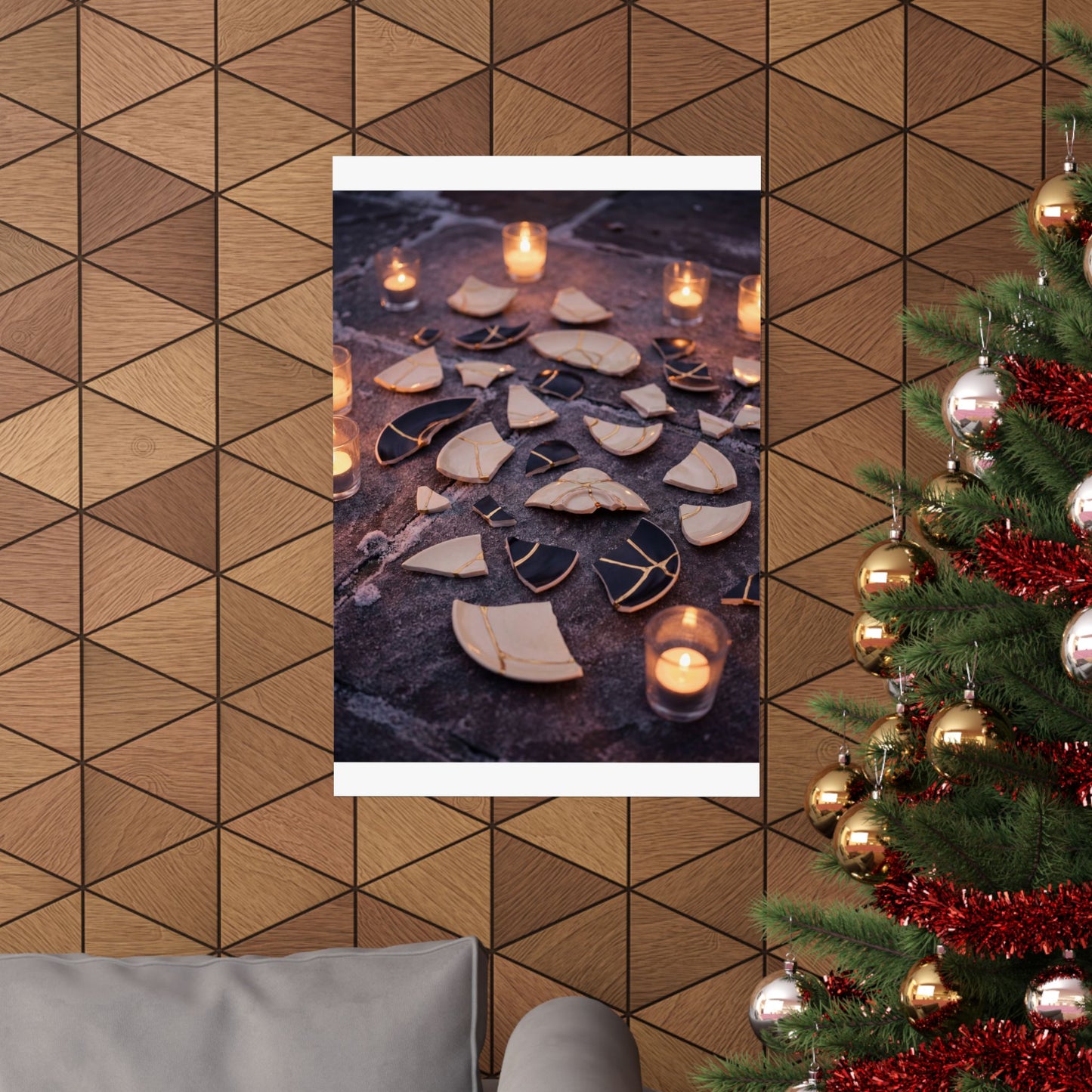Broken Pottery Winter Wall Art Print | Kintsugi Healing Design