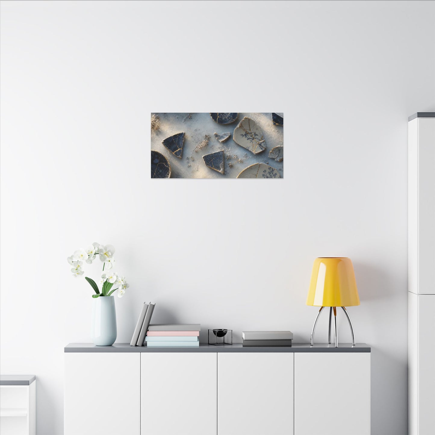 Broken Pottery Canvas Art | Winter Kintsugi Gold Vein Art