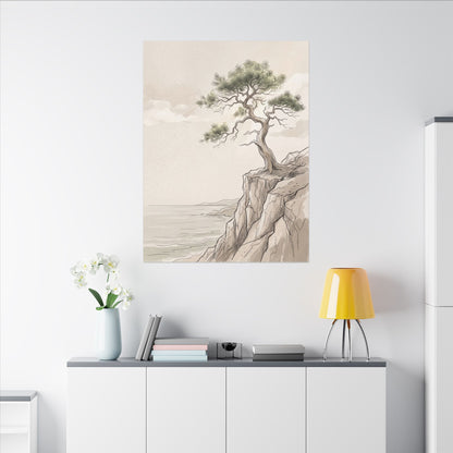 Japandi Pine Tree in Dappled | Minimal Line Canvas Art