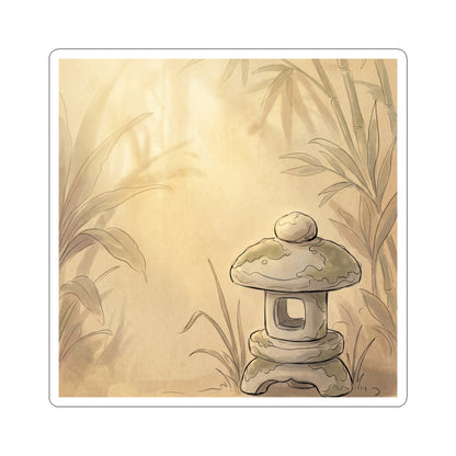 Stone Lantern Minimal Line Sticker | Neutral Japandi Art