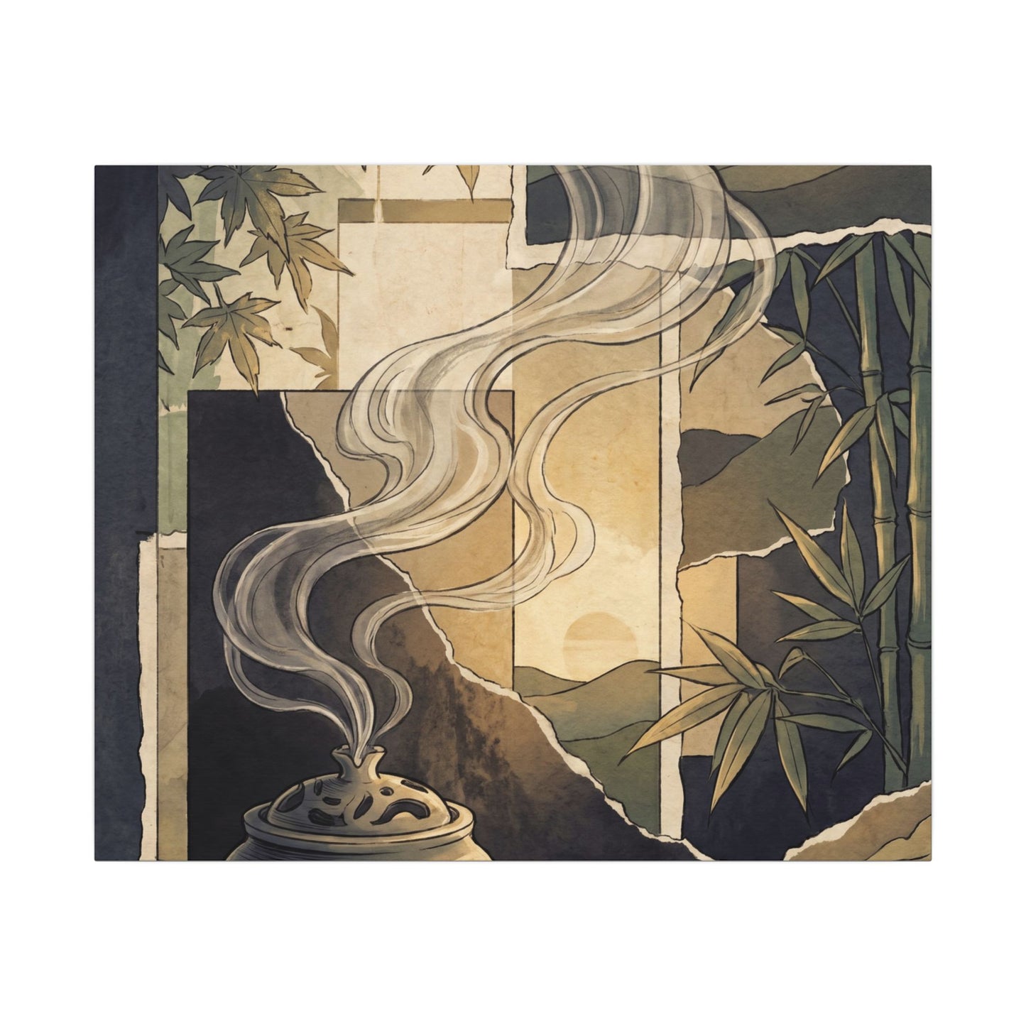 Tranquil Incense Smoke Canvas Art - Ukiyo E Inspired Zen