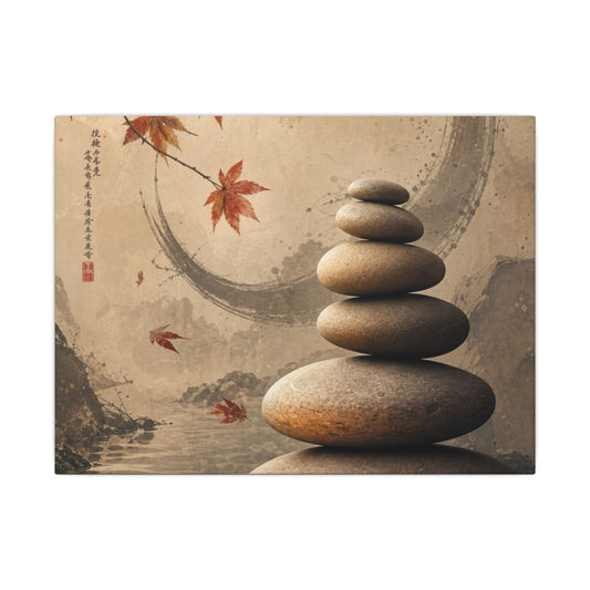 Japandi River Stones in Candlelight | Japanese Pattern Canvas Art