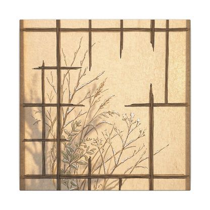 Shoji Screen Canvas Art | Winter Japandi Minimal Line Art