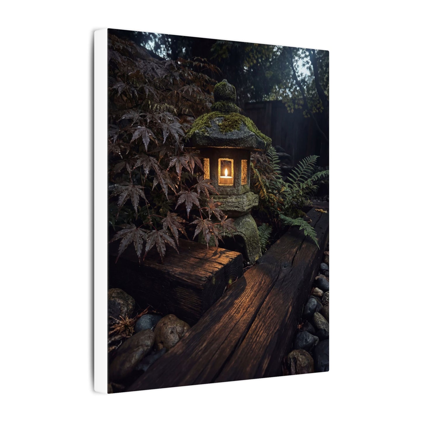 Moody Moonlit Garden Canvas Art - Shadow Zen Dark Japandi