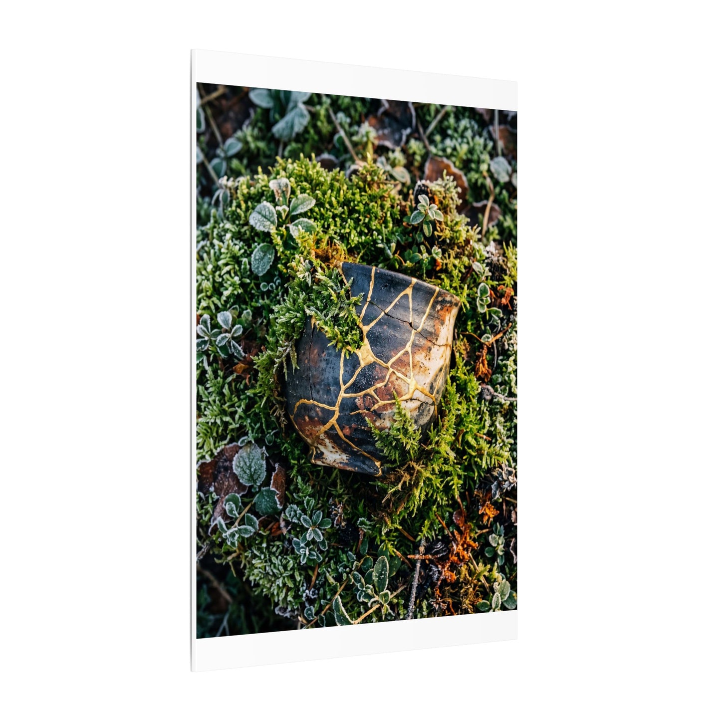 Artful Moss Close Up Canvas Art - Gold Repair Kintsugi