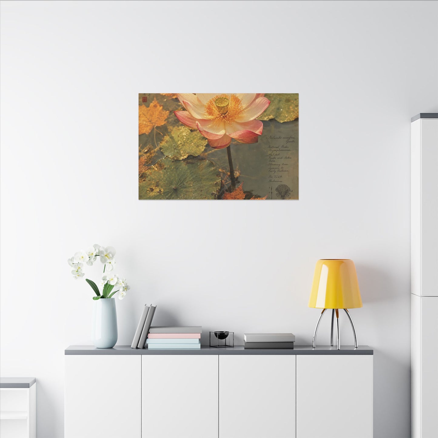 Autumn Lotus Flower Herbarium Canvas Art | Rustic Decor
