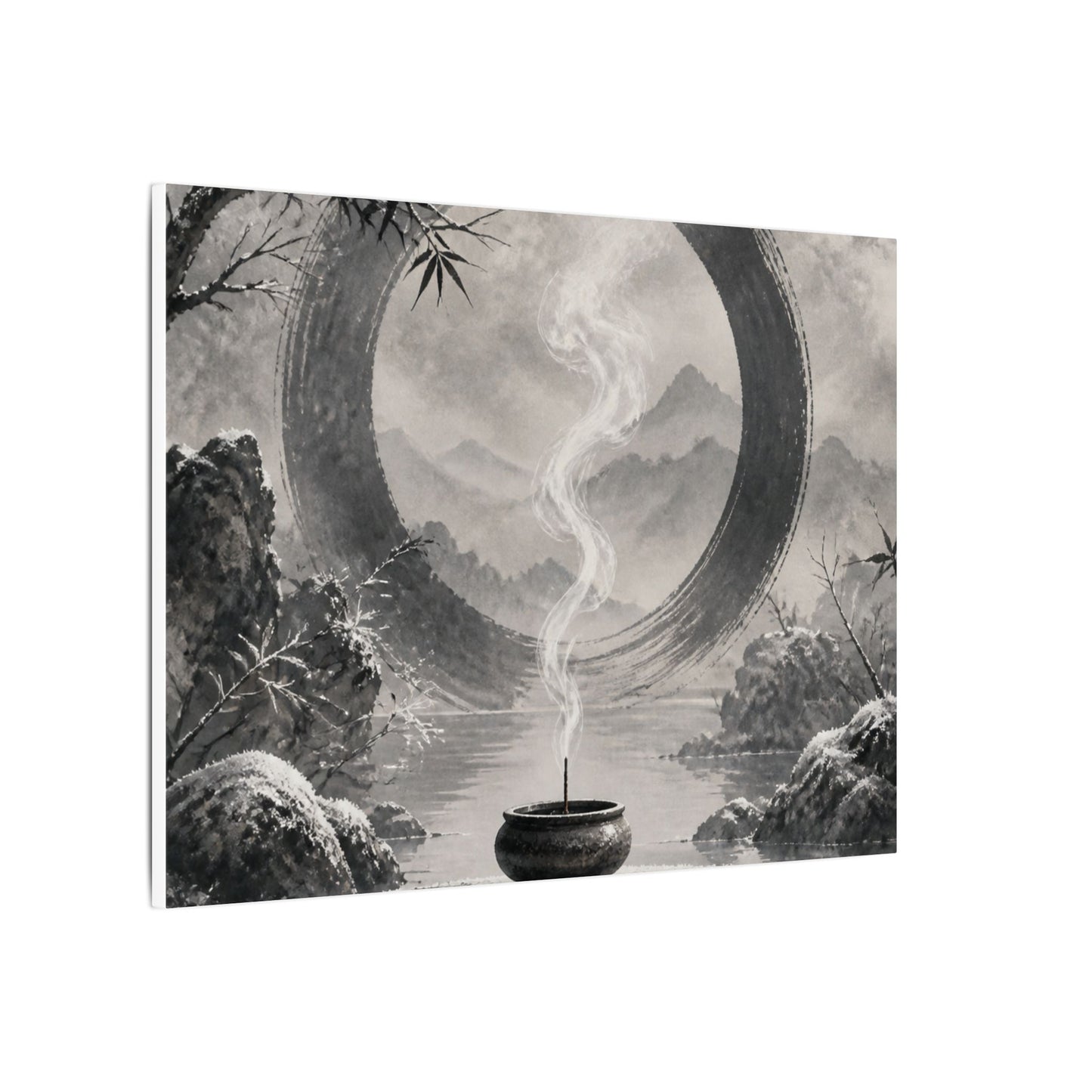 Incense Smoke Canvas Art | Winter Zen Sumi E Art