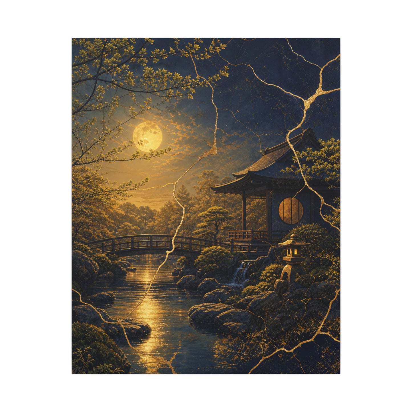 Spring Moonlit Garden Gold Vein Canvas Art | Resilient Decor