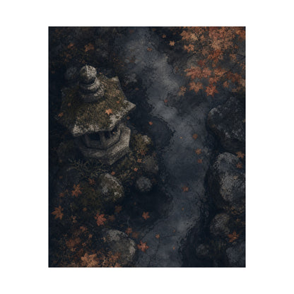 Japandi Stone Lantern in Moonlight | Texture Wall Art Print